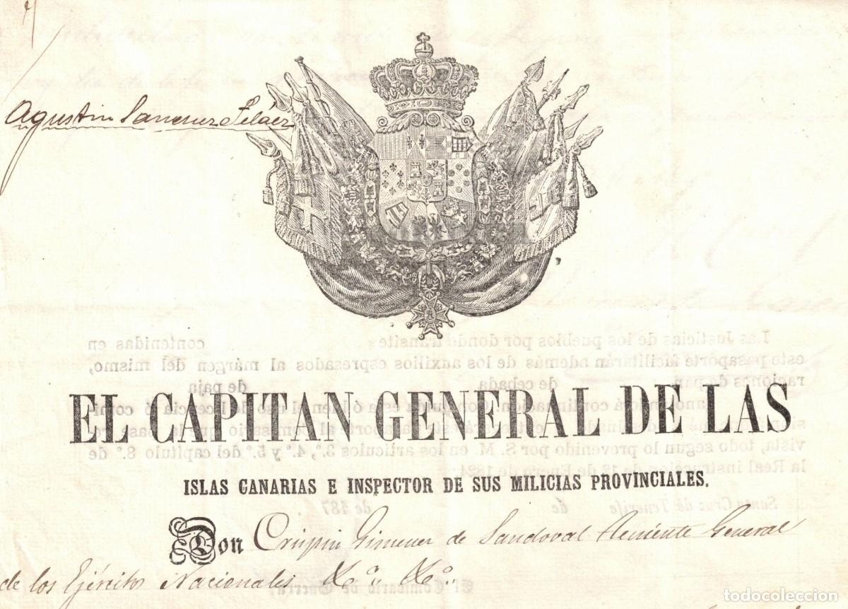 Militaria: A&ntilde;o 1877 - Capitan General de las islas Canarias - Pasaporte o permiso penitenciario a Ceuta