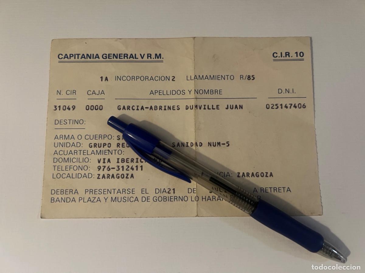 Militaria: Comunicado Llamamiento militar C.I.R.10 cuartel de ZARAGOZA