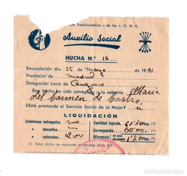 Militaria: RESGUARDO DE RECAUDACI&Oacute;N DE AUXILIO SOCIAL 1941, ORGANIZACI&Oacute;N BENEFICENCIA CREADA EN 1937.