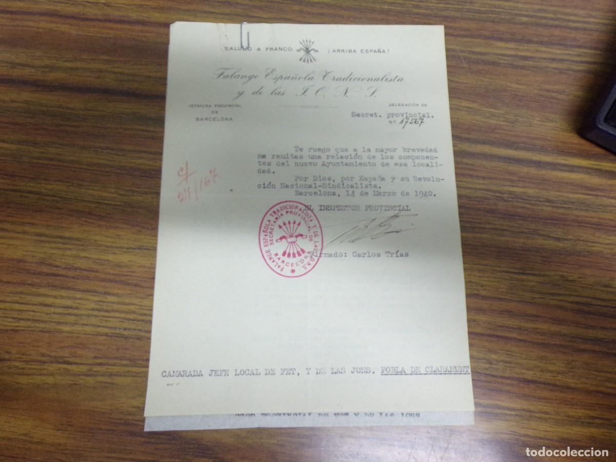 Militaria: LIQUIDANDO. documentos militar, falange. jons 1940 nuevo ayuntamiento de la pobla de claramunt