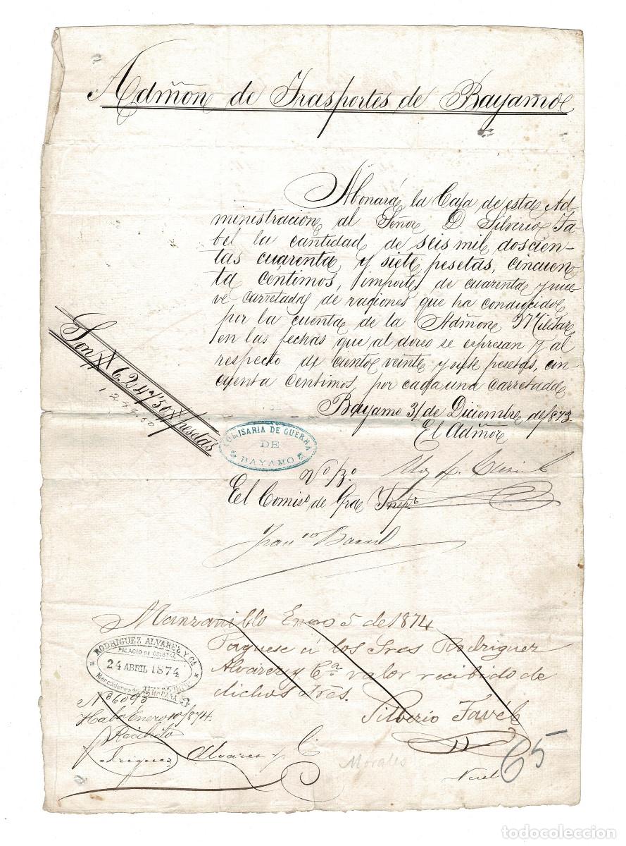 Militaria: MANUSCRITO MILITAR, ADMINISTRATIVO EMITIDO EN CUBA, RECIBO RELACIONADO ADMINISTRACI&Oacute;N DE TRANSPORTES
