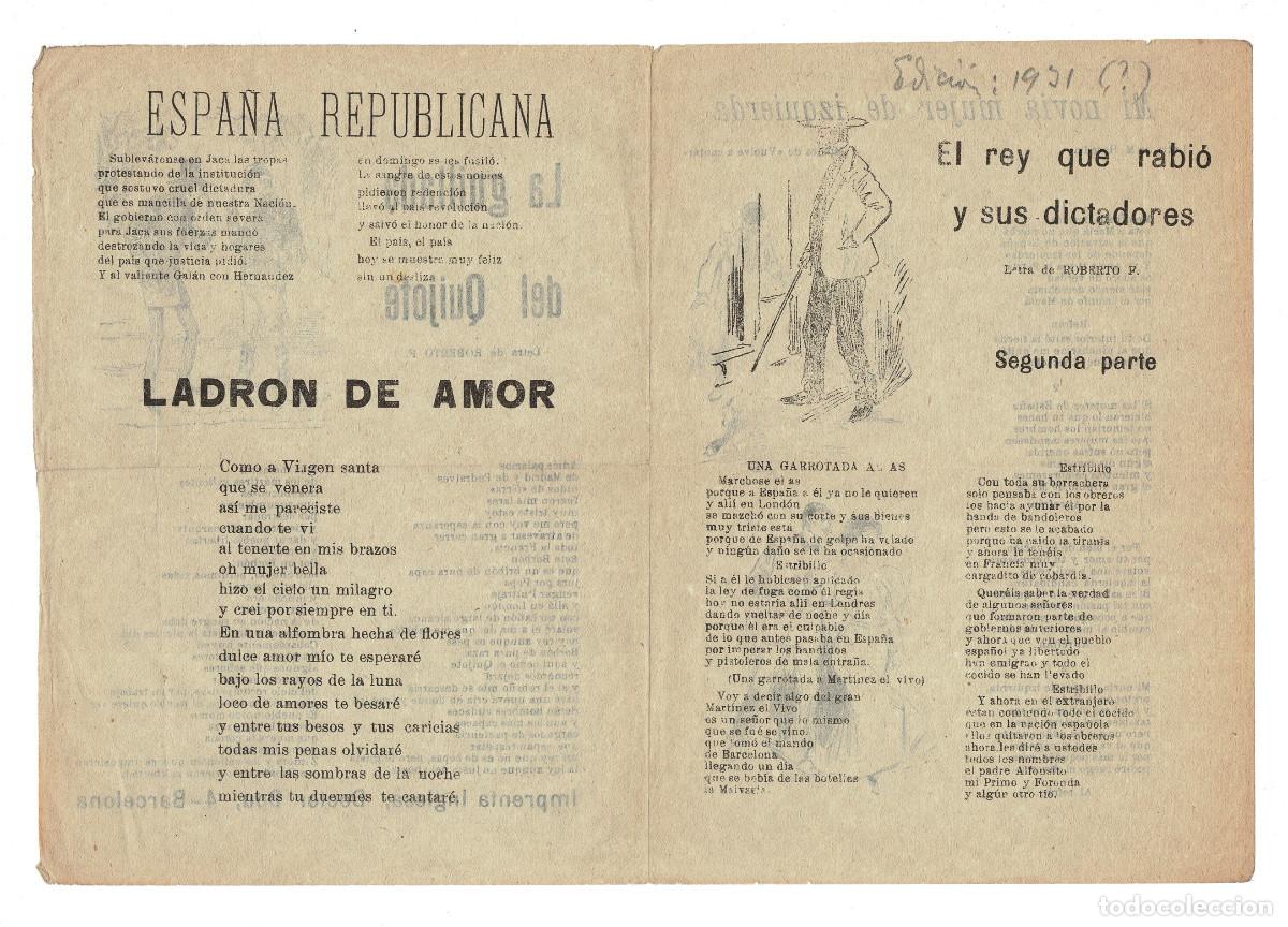 Militaria: ESPA&Ntilde;A REPUBLICANA.- CANCIONES POPULARES Y LITERATURA DE TEM&Aacute;TICA AMOROSA O POL&Iacute;TICA.