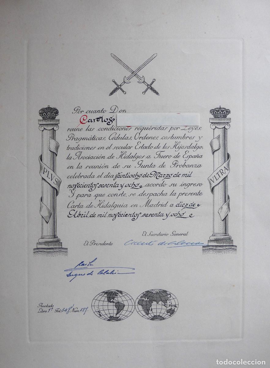 Militaria: Carta de Hidalgu&iacute;a de la Asociaci&oacute;n de Hidalgos a Fuero de Espa&ntilde;a.