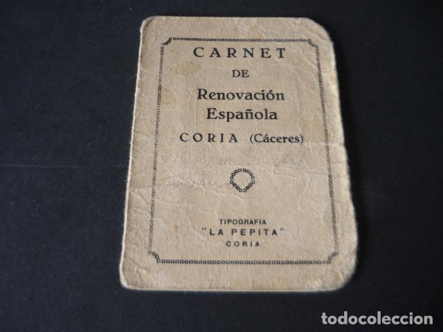 Militaria: CORIA CACERES MILICIAS ARMADAS DE RENOVACION ESPA&Ntilde;OLA CARNET MILICIANO GUERRA CIVIL OCTUBRE 1936