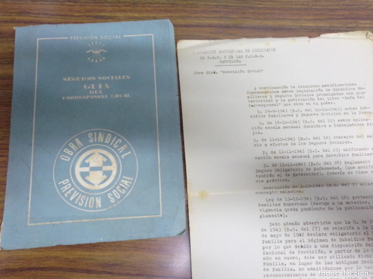 Militaria: LIQUIDANDO. seguros sociales guia del corresponsal local 1943. sindicatos fet y jons. mas una carta