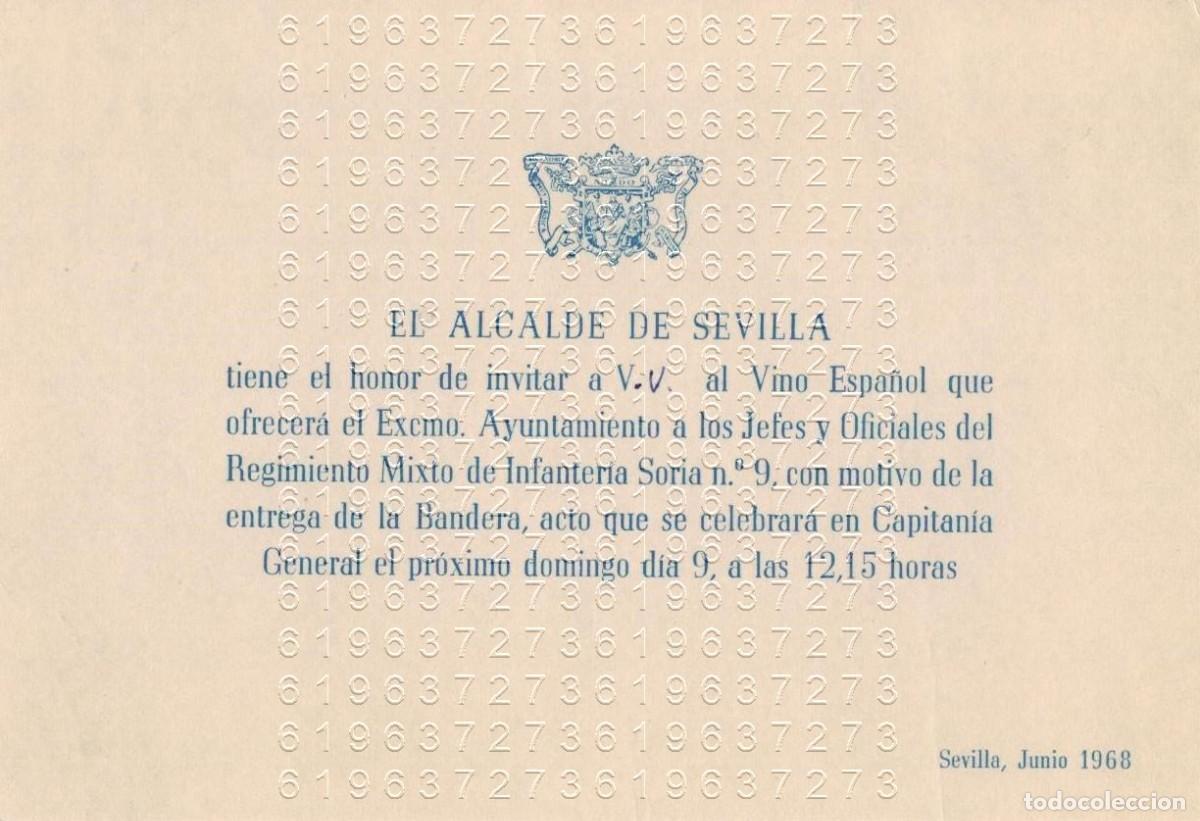 Militaria: SEVILLA REGIMIENTO INFANTERIA SORIA 9 ENTREGA BANDERA INVITACION 1968 M18