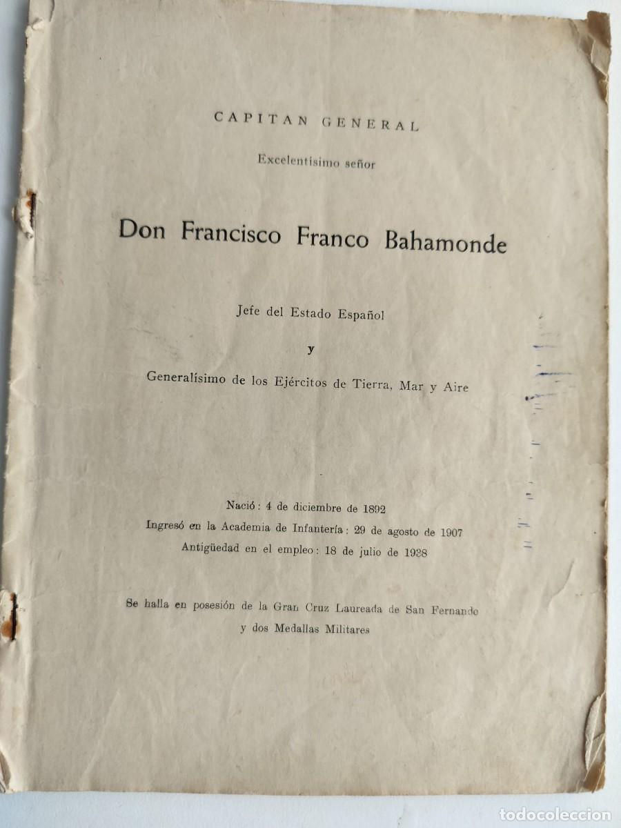 Militaria: Documento Hist&oacute;rico Franco Bahamonde de cargos