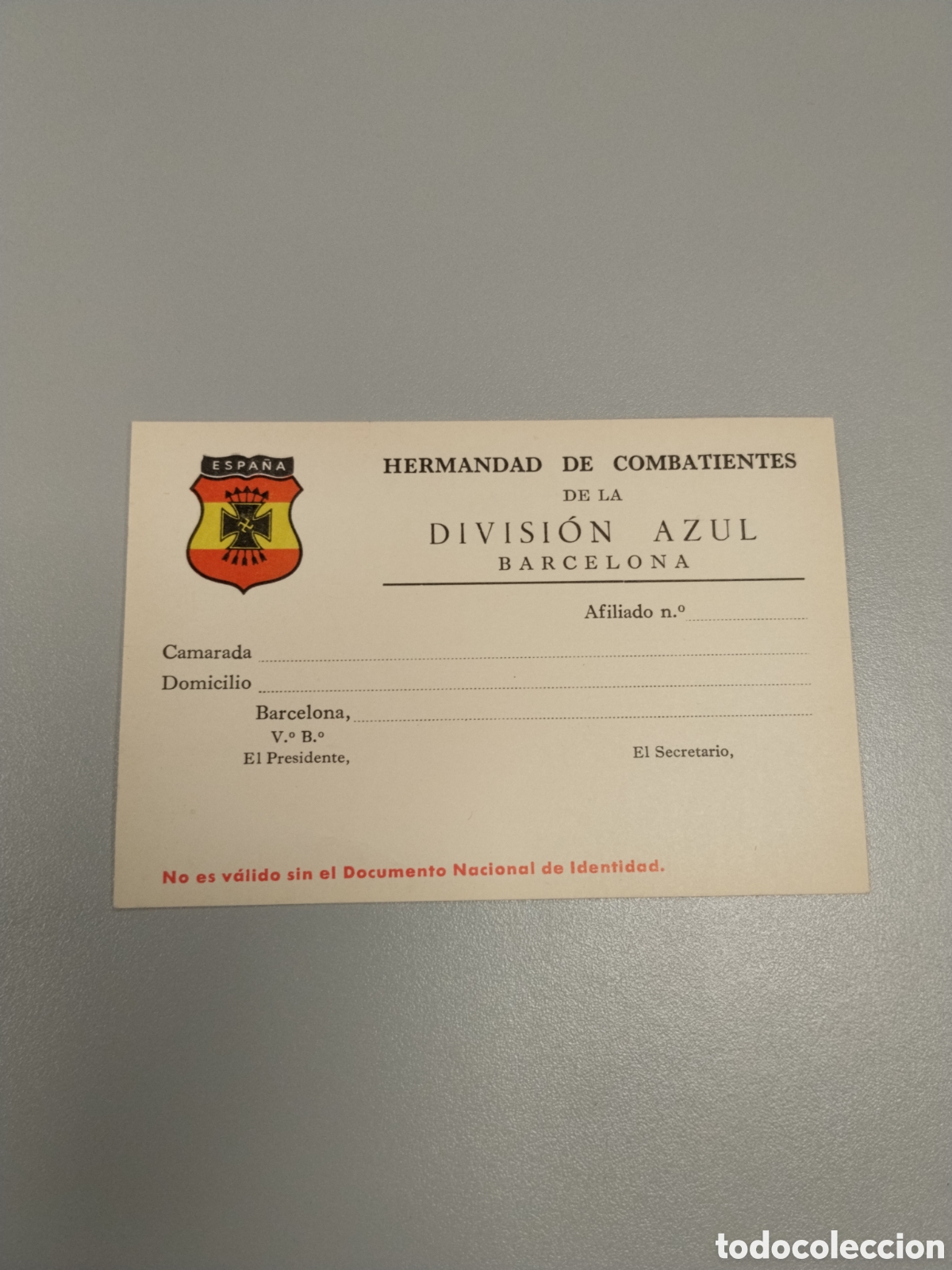 Militaria: Carnet hermandad combatientes de la divisi&oacute;n azul barcelona.falange.falangista.guripa.divisionario