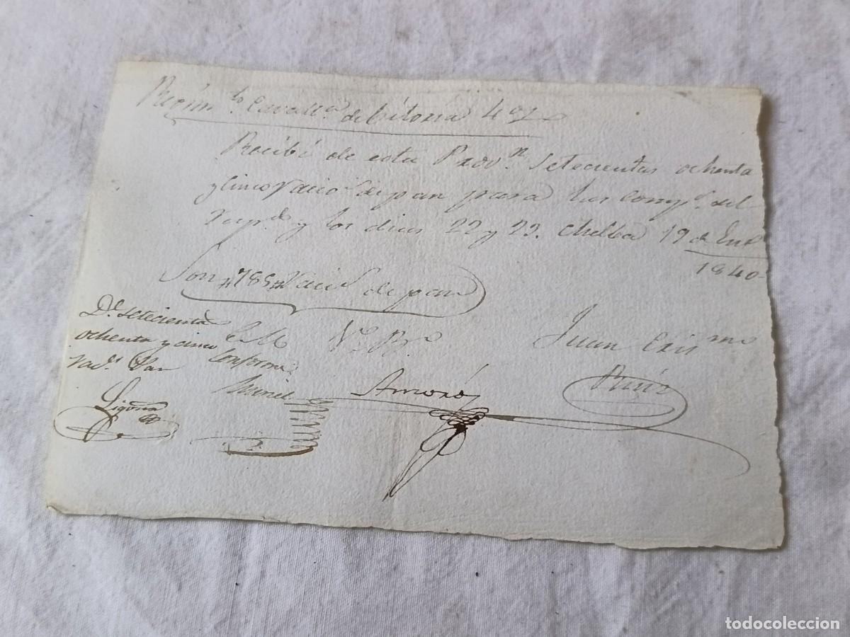 Militaria: 1840, Recibo de Regimiento, aprovisionamiento de pan