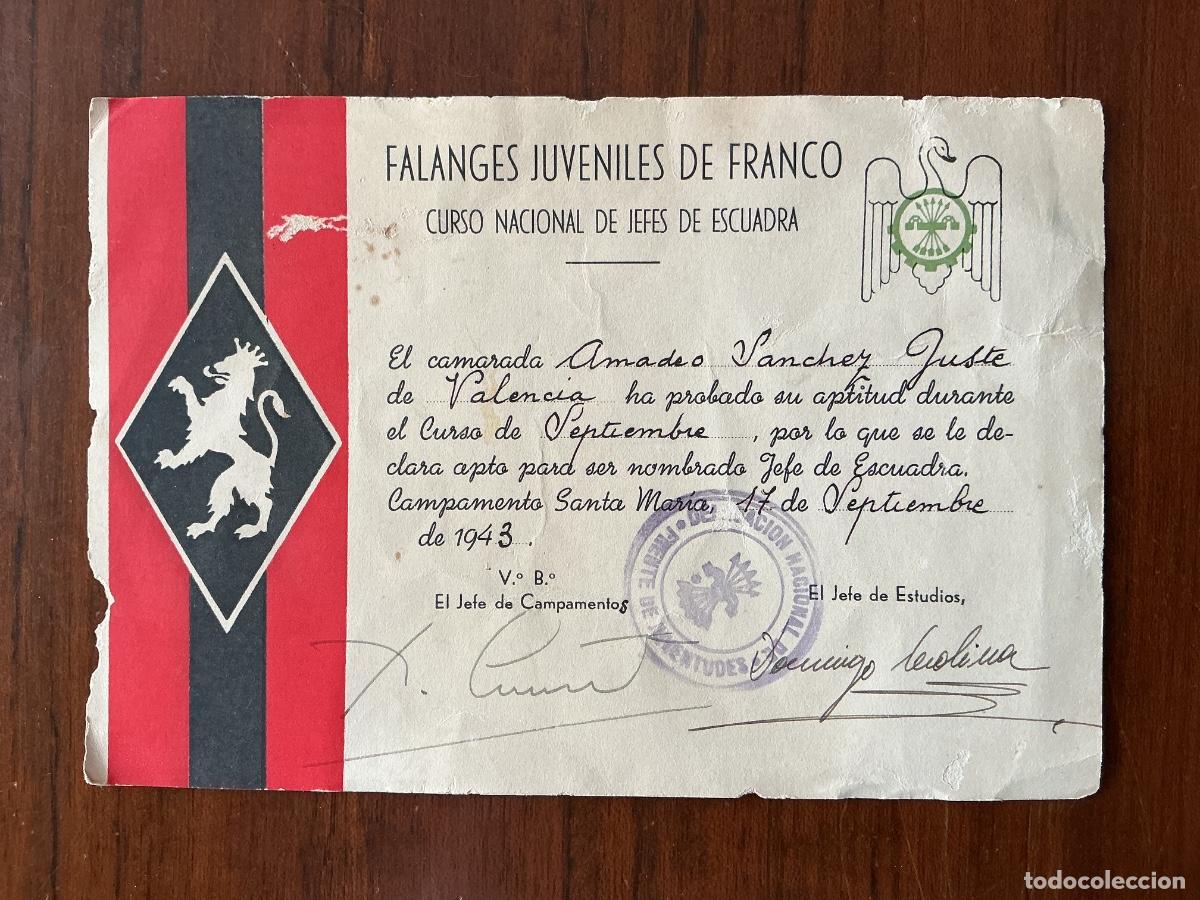 Militaria: NOMBRAMIENTO JEFE DE ESCUADRA 1943 FALANGES JUVENILES DE FRANCO CAMPAMENTO SANTA MARIA EL ESCORIAL