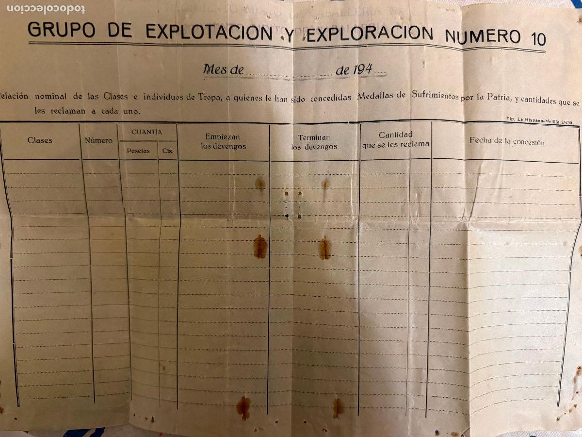 Militaria: Documento grupo explotaci&oacute;n y exploraci&oacute;n n 10 melilla