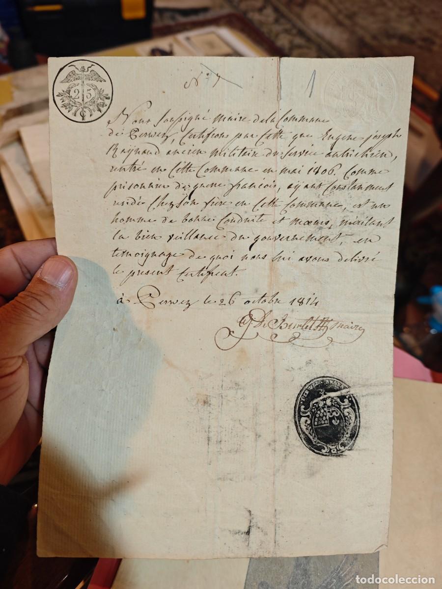 Militaria: Documento &eacute;poca napole&oacute;nica militar Perwez belgica