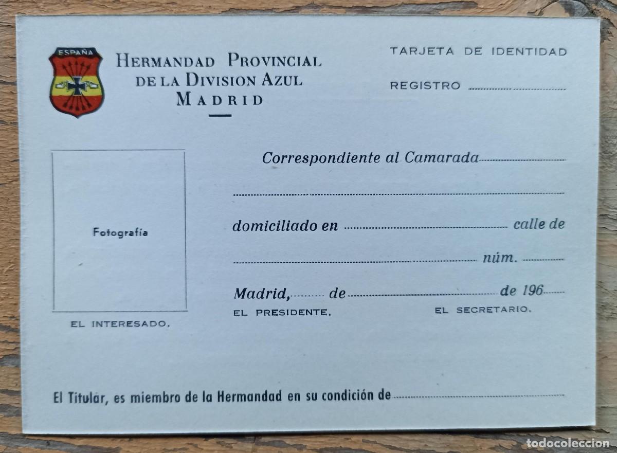 Military Antiques: Tarjeta Identidad Hermandad Divisi&oacute;n Azul (III Reich Hitler- Nazi- Alemania) WWII