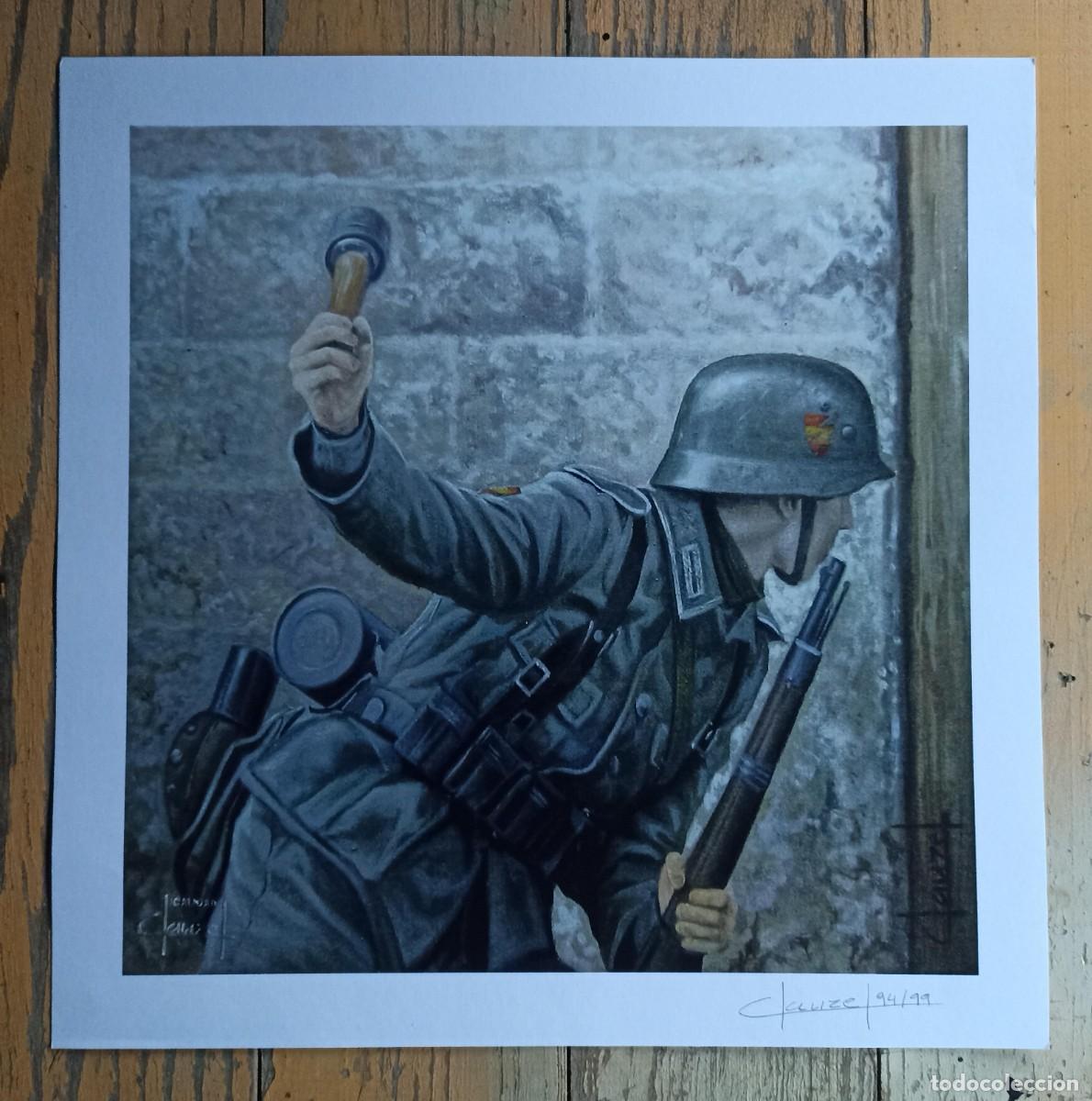 Military Antiques: L&aacute;mina, pintura soldado Divisi&oacute;n Azul, La granada (III Reich Hitler- Nazi- Alemania) WWII