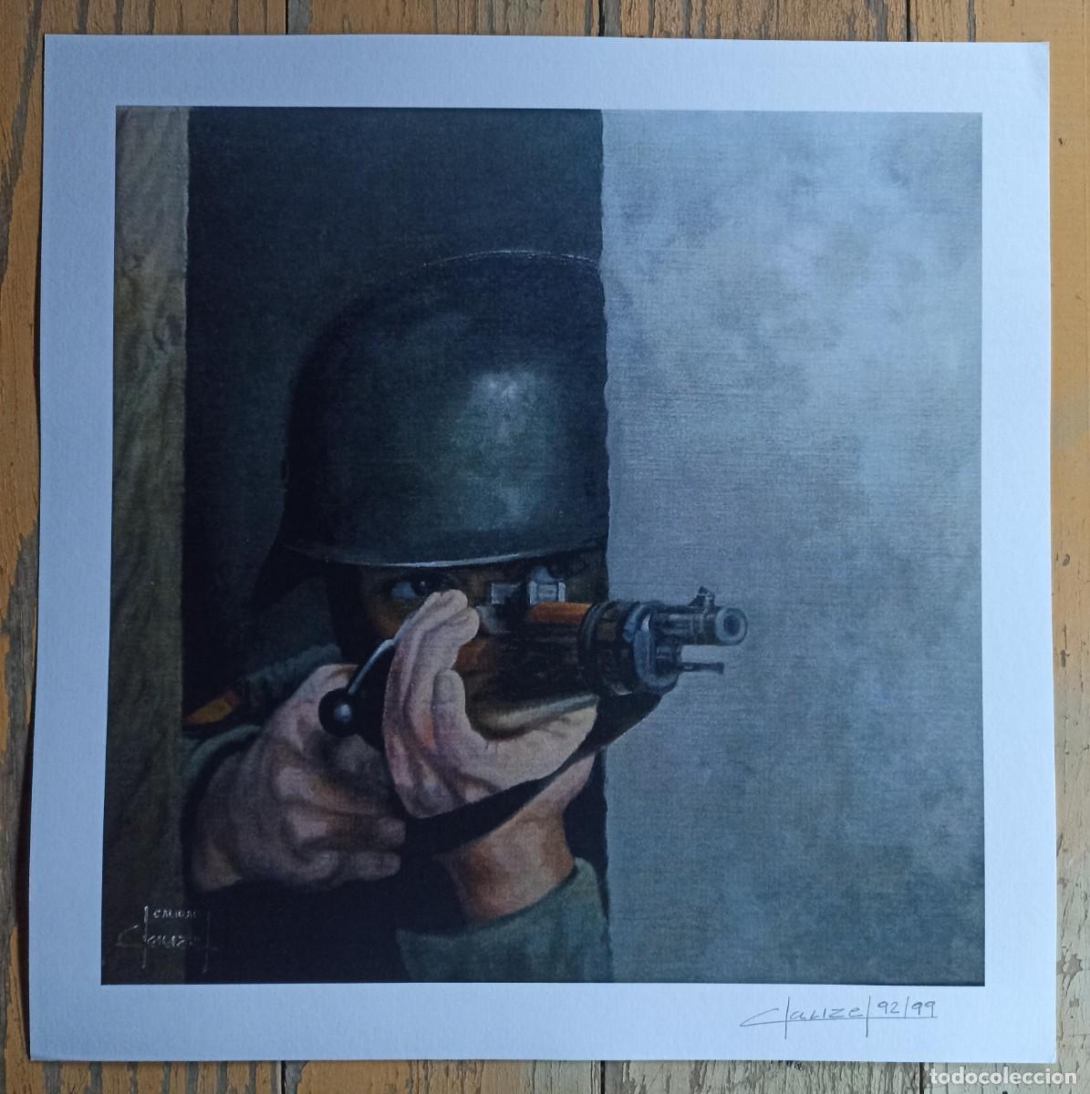 Military Antiques: L&aacute;mina, pintura soldado Divisi&oacute;n Azul, a cubierto (III Reich Hitler- Nazi- Alemania) WWII