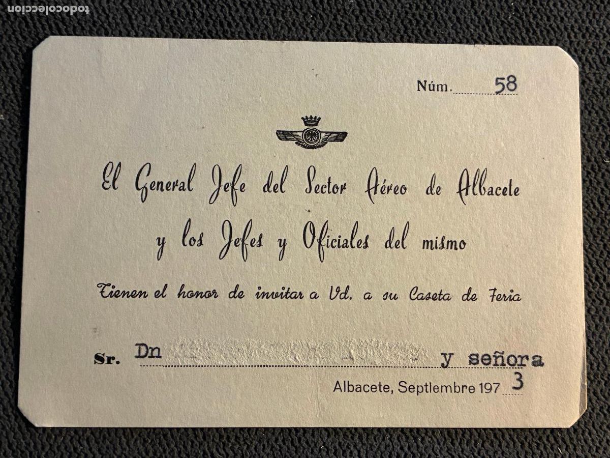 Militaria: Sector a&eacute;rea de Albacete base a&eacute;rea de Los Llanos invitaci&oacute;n caseta de feria a&ntilde;o 1973