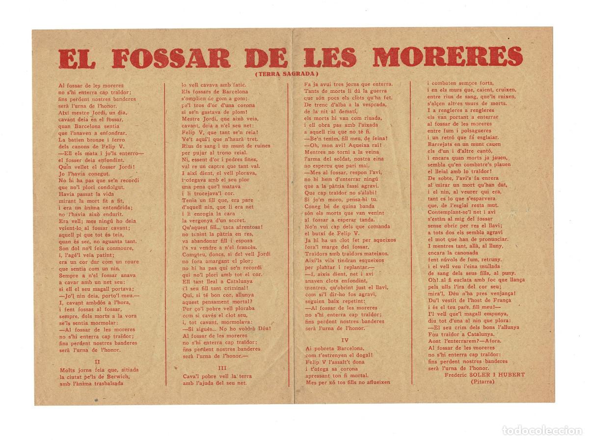 Militaria: DOCUMENTO IMPRESO FAMOSO POEMA PATRI&Oacute;TICO CATAL&Aacute;N EL FOSSAR DE LES MORERES.