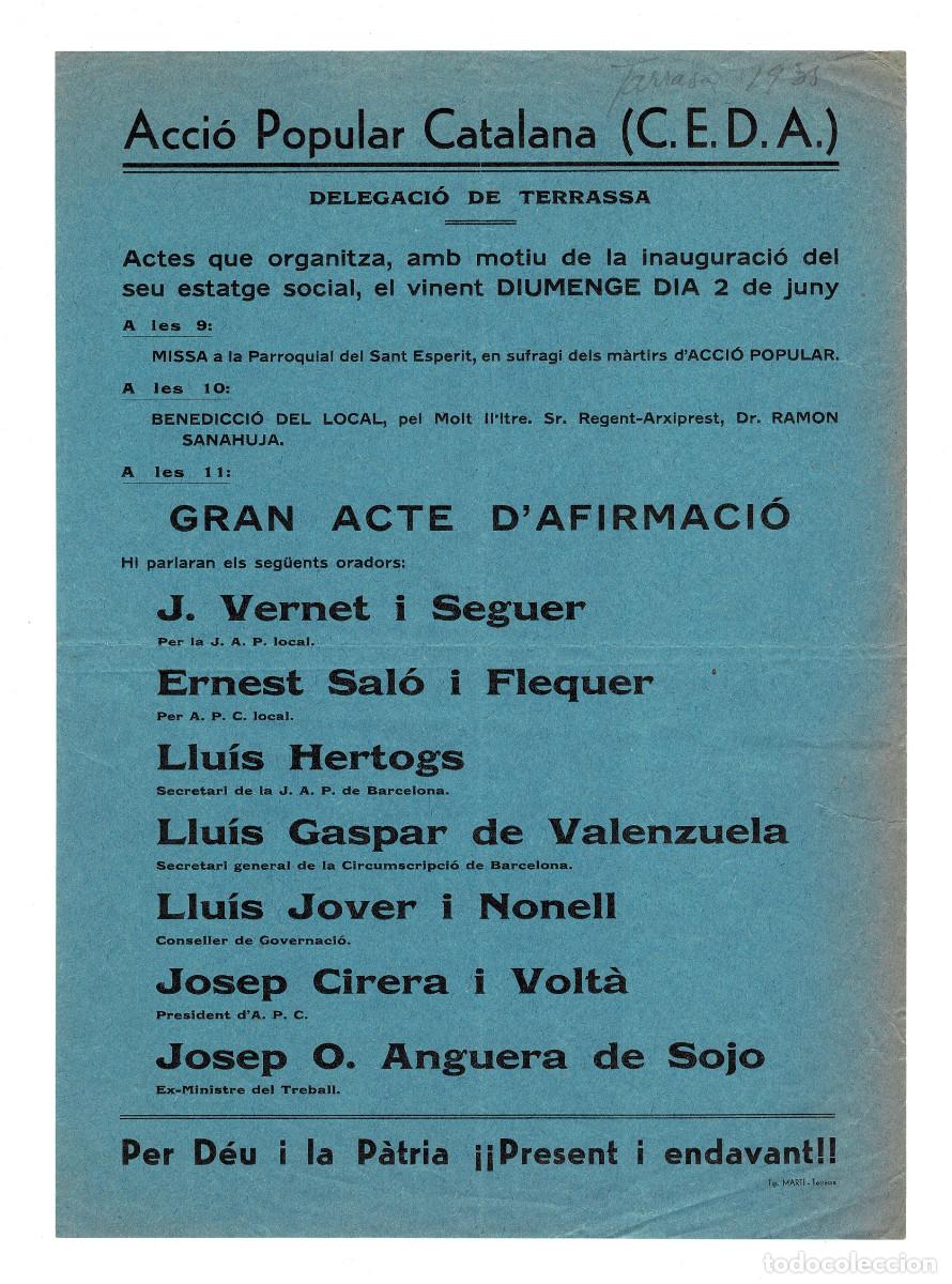 Militaria: FOLLETO DE LA ACCI&Oacute; POPULAR CATALANA (C.E.D.A.) DE LA DELEGACI&Oacute;N DE TERRASSA.