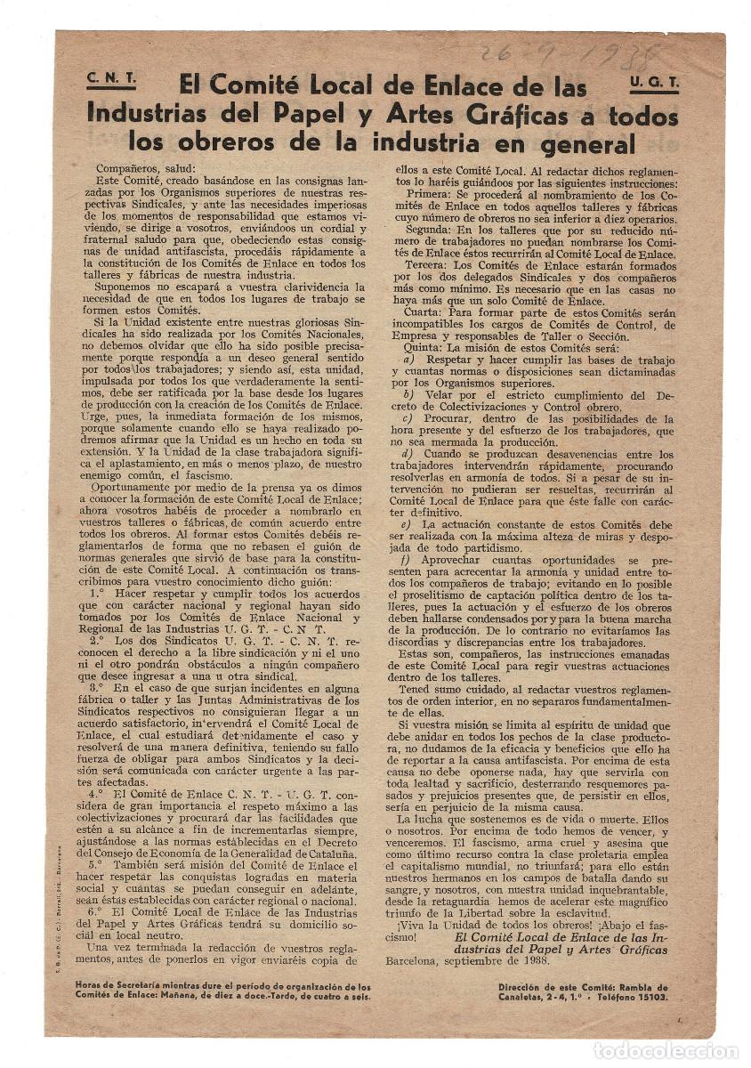 Militaria: BOLET&Iacute;N OFICIAL PUBLICADO POR LA UGT EN BARCELONA EN SEPTIEMBRE DE 1938. CNT.