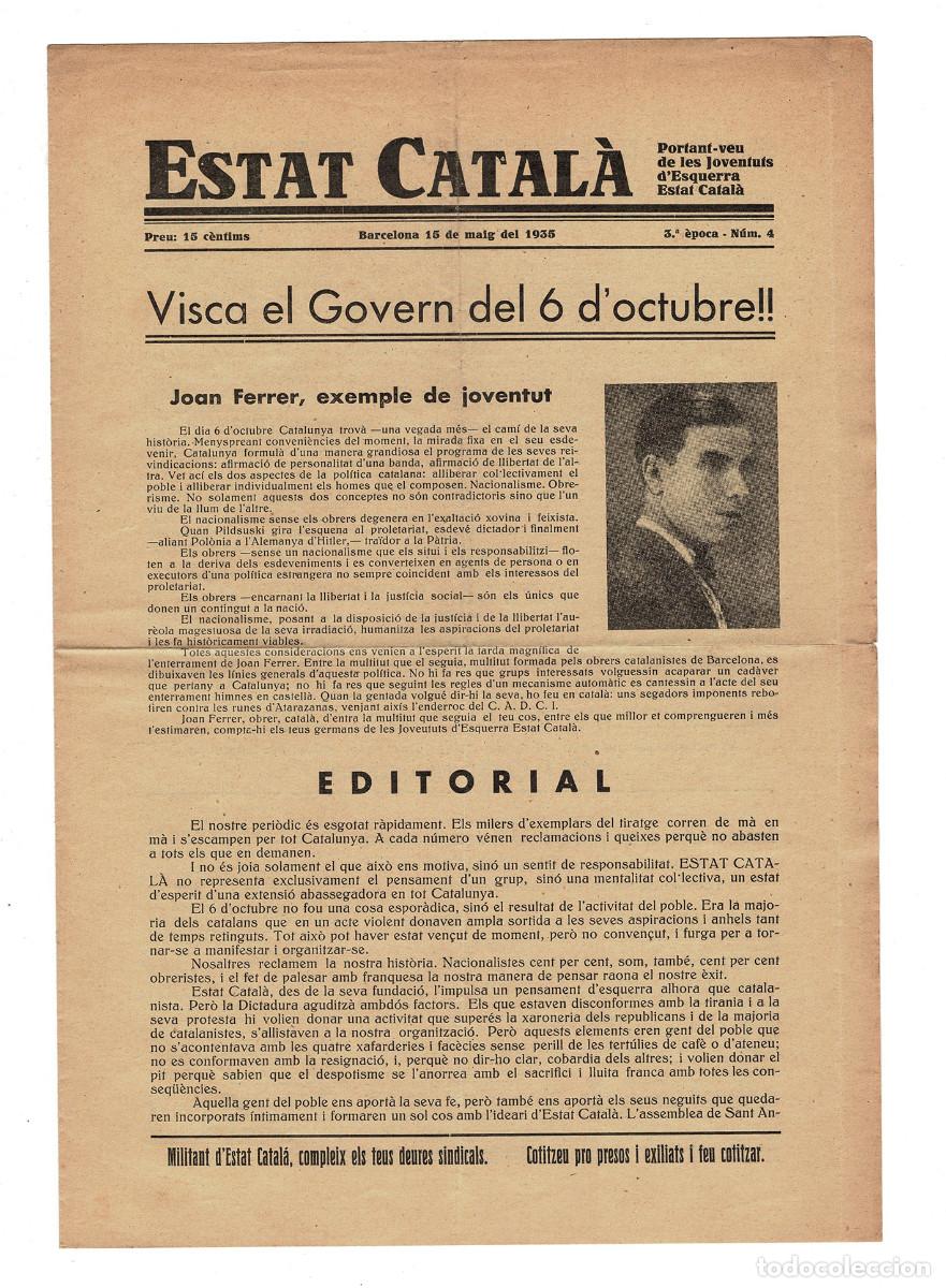 Militaria: PERI&Oacute;DICO ESTAT CATAL&Agrave;, 15 MAYO 1935. EL VISCA EL GOVERN DEL 6 D'OCTUBRE, EVENTOS POL&Iacute;TICOS 1934.