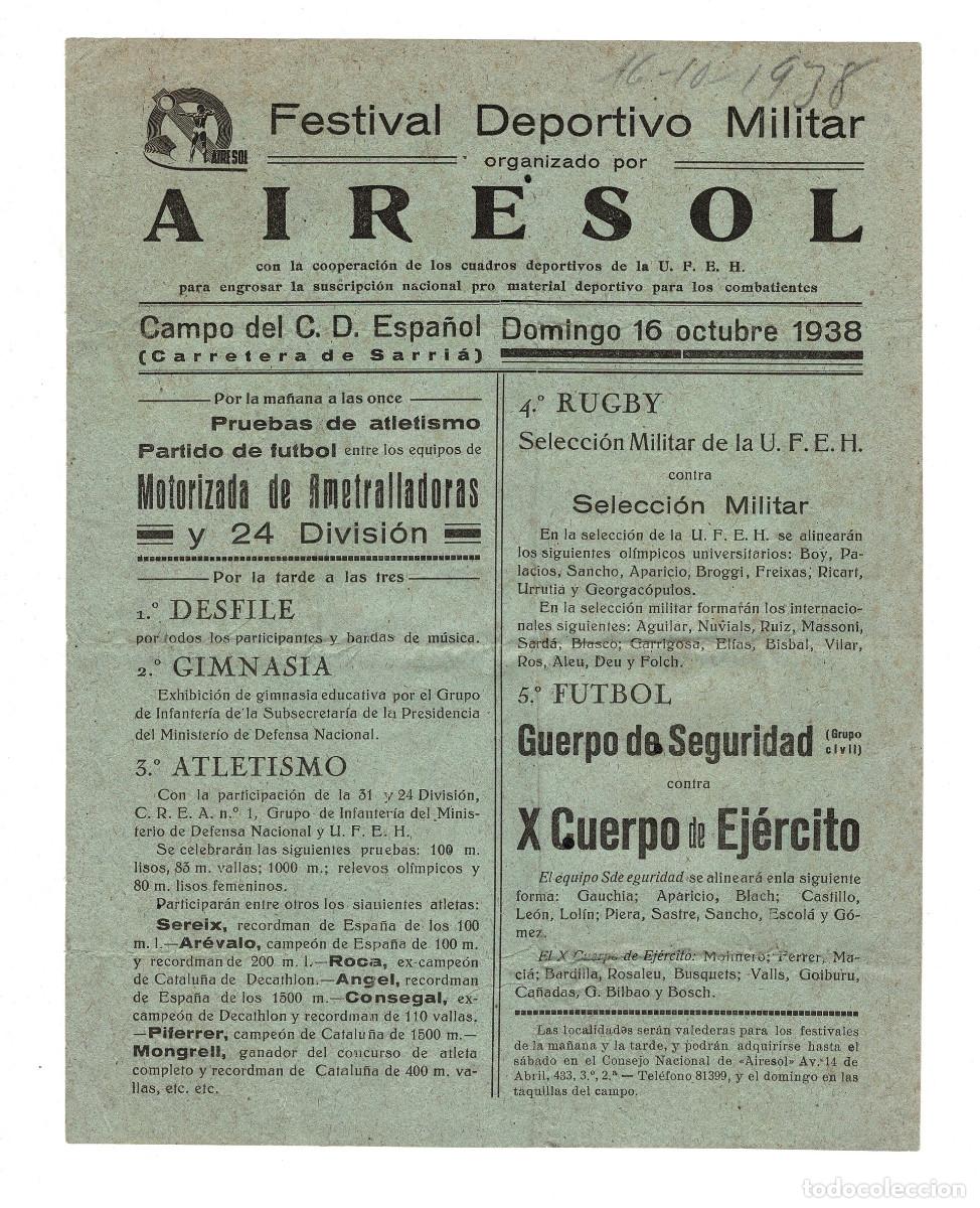 Militaria: CARTEL FESTIVAL DEPORTIVO MILITAR CELEBRADO EN BARCELONA DURANTE LA GUERRA CIVIL ESPA&Ntilde;OLA.