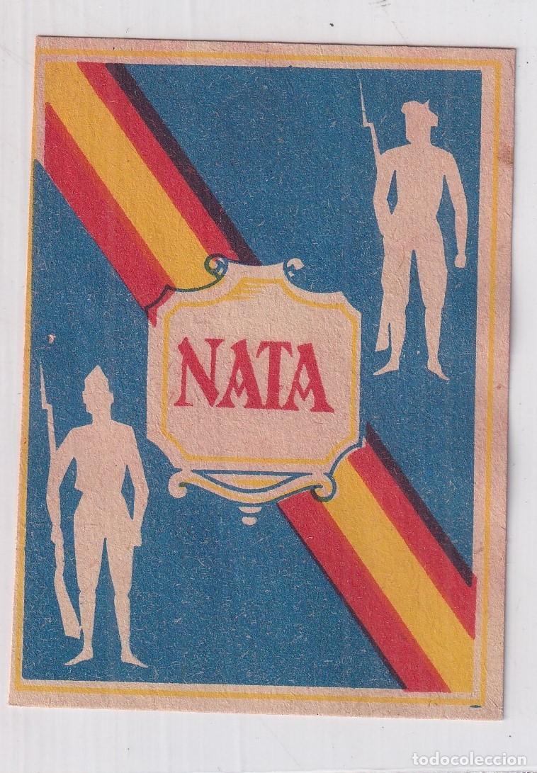 Militaria: Etiqueta patri&oacute;tica Guerra Civil Requete. Falange, requete nata . 8x 6 cm