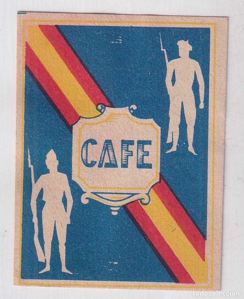 Militaria: Etiqueta patri&oacute;tica Guerra Civil Requete. Falange, requete caf&eacute; . 8x 6 cm
