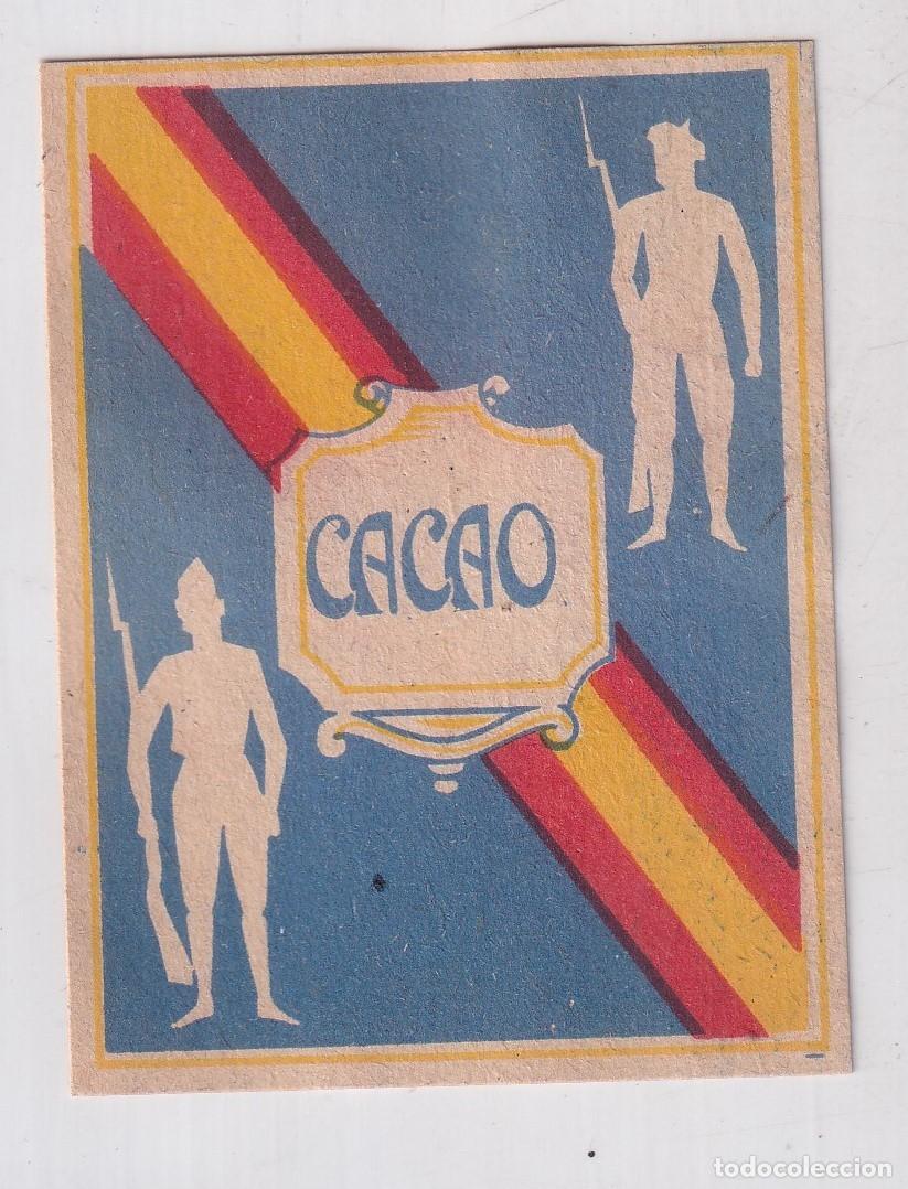 Militaria: Etiqueta patri&oacute;tica Guerra Civil Requete. Falange, requete. Cacao . 8x 6 cm