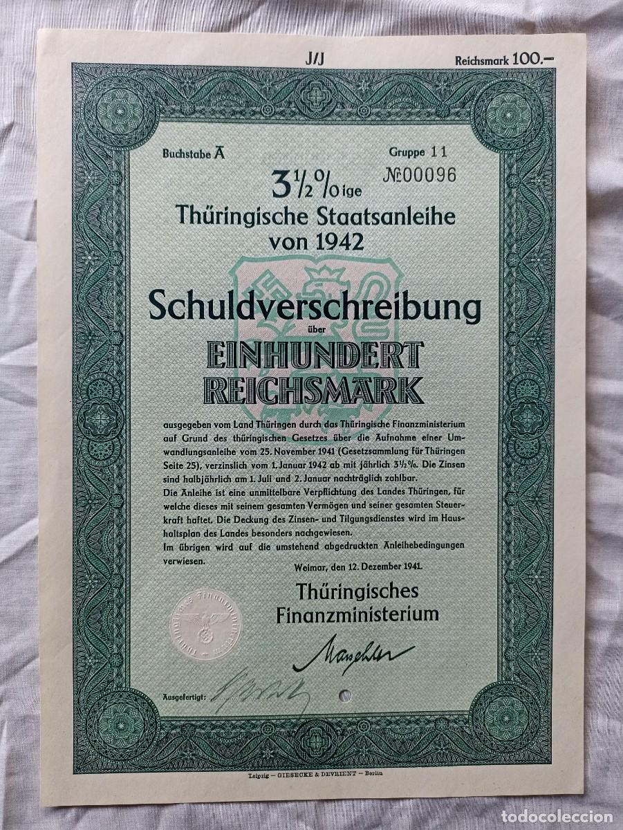 Militaria: Original bono alem&aacute;n Einhundert Reichsmark (III Reich Hitler- Nazi- Alemania) WWII 1941