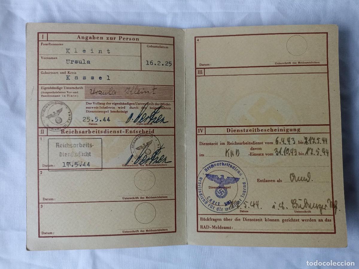Militaria: Cartilla del RAD femenino, original (III Reich Hitler- Nazi- Alemania) WWII de 1944