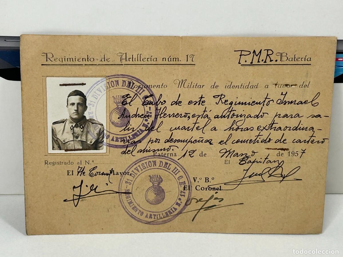 Militaria: ANTIGUO DOCUMENTO MILITAR REGIMIENTO ARTILLER&Iacute;A 17 A&Ntilde;O 1957
