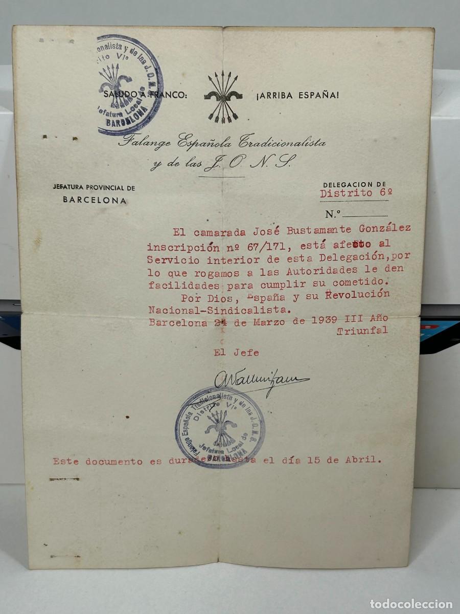 Militaria: ANTIGUO DOCUMENTO MILITAR FALANGE ESPA&Ntilde;OLA J.O.N.S. 1939