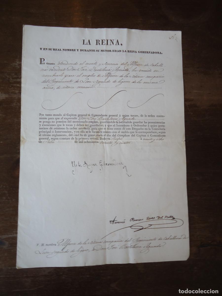 Militaria: FIRMA REAL DE LA REINA GOBERNADORA, MADRE DE ISABEL II A&Ntilde;O 1834 .NOMBRAMIENTO DE ALFEREZ