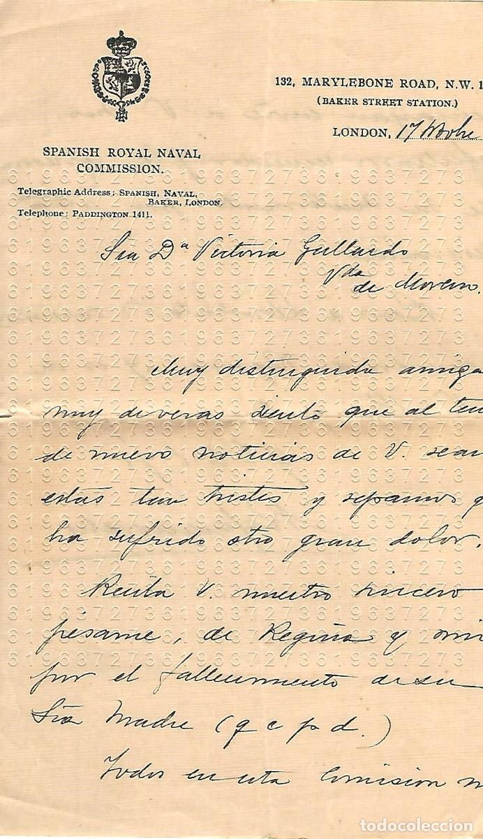 Militaria: 1922 INGLATERRA DELEGACION NAVAL ESPA&Ntilde;OLA CARTA VIUDA COMANDANTE DE LA ARMADA JEREZ M21