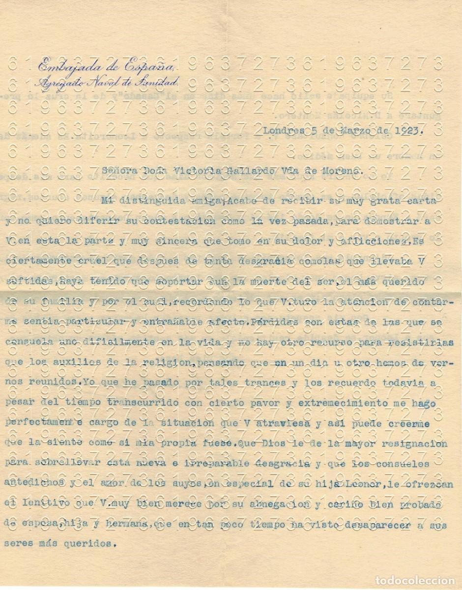 Militaria: LONDRES EMBAJADA DE ESPA&Ntilde;A JEREZ DE LA FRONTERA CARTA VIUDA COMANDANTE ARMADA JOSE MORENO ANERES B43