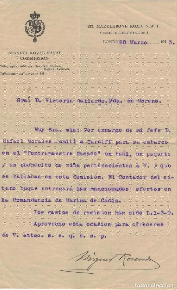 Militaria: LONDRES DELEGACION NAVAL ESPA&Ntilde;A 1923 CARTA VIUDA COMANDANTE ARMADA JOSE MORENO ANERES B43