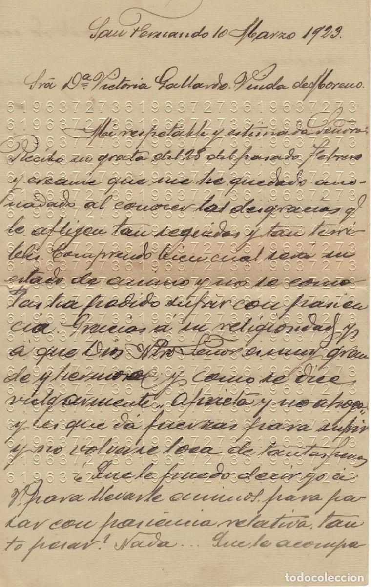 Militaria: CADIZ SAN FERNANDO 1923 CARTA VIUDA COMANDANTE ARMADA JOSE MORENO ANERES B43