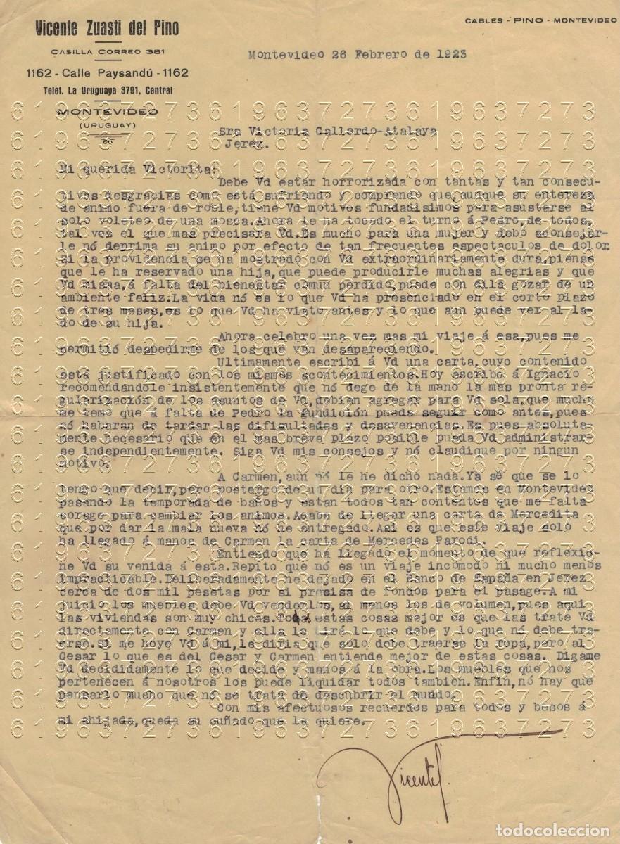 Militaria: MONTEVIDEO A JEREZ CARTA VIUDA COMANDANTE ARMADA JOSE MORENO ANERES 1923 VICENTE ZUASTI 1957 B43