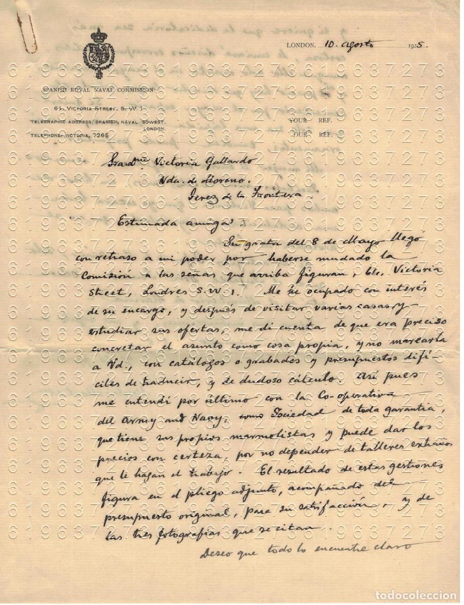 Militaria: LONDRES DELEGACION NAVAL ESPA&Ntilde;A NICOLAS MONTERO CARTA VIUDA COMANDANTE ARMADA JOSE MORENO ANERES B43