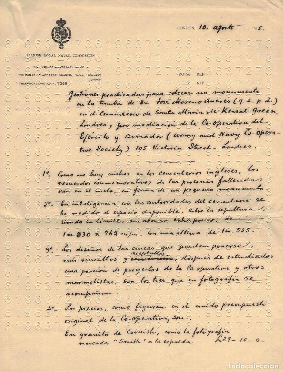 Militaria: LONDRES DELEGACION NAVAL ESPA&Ntilde;A NICOLAS MONTERO CARTA VIUDA COMANDANTE ARMADA JOSE MORENO ANERES B43