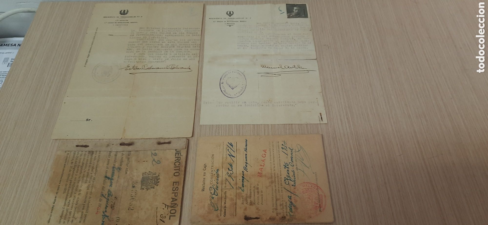 Militaria: documentos regimiento de ferrocarriles n&ordm; 2 concesion medalla de campa&ntilde;a y varios . Malaga