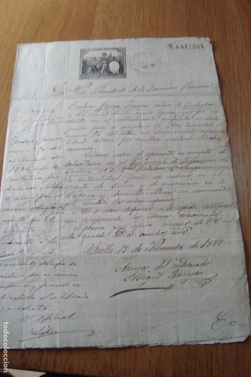 Militaria: ANTIGUO DOCUMENTO MILITAR. TEODORO GASCON YRISARRI. CONSTANTINA - HABANA. SEVILLA 1888