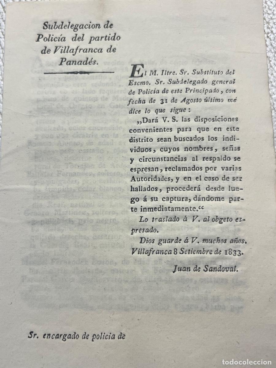 Militaria: DOCUMENTO HIST&Oacute;RICO DE 1833 GUERRA CARLISTA SUB. POLIC&Iacute;A DEL PARTIDO VILAFRANCA DEL PENED&Eacute;S