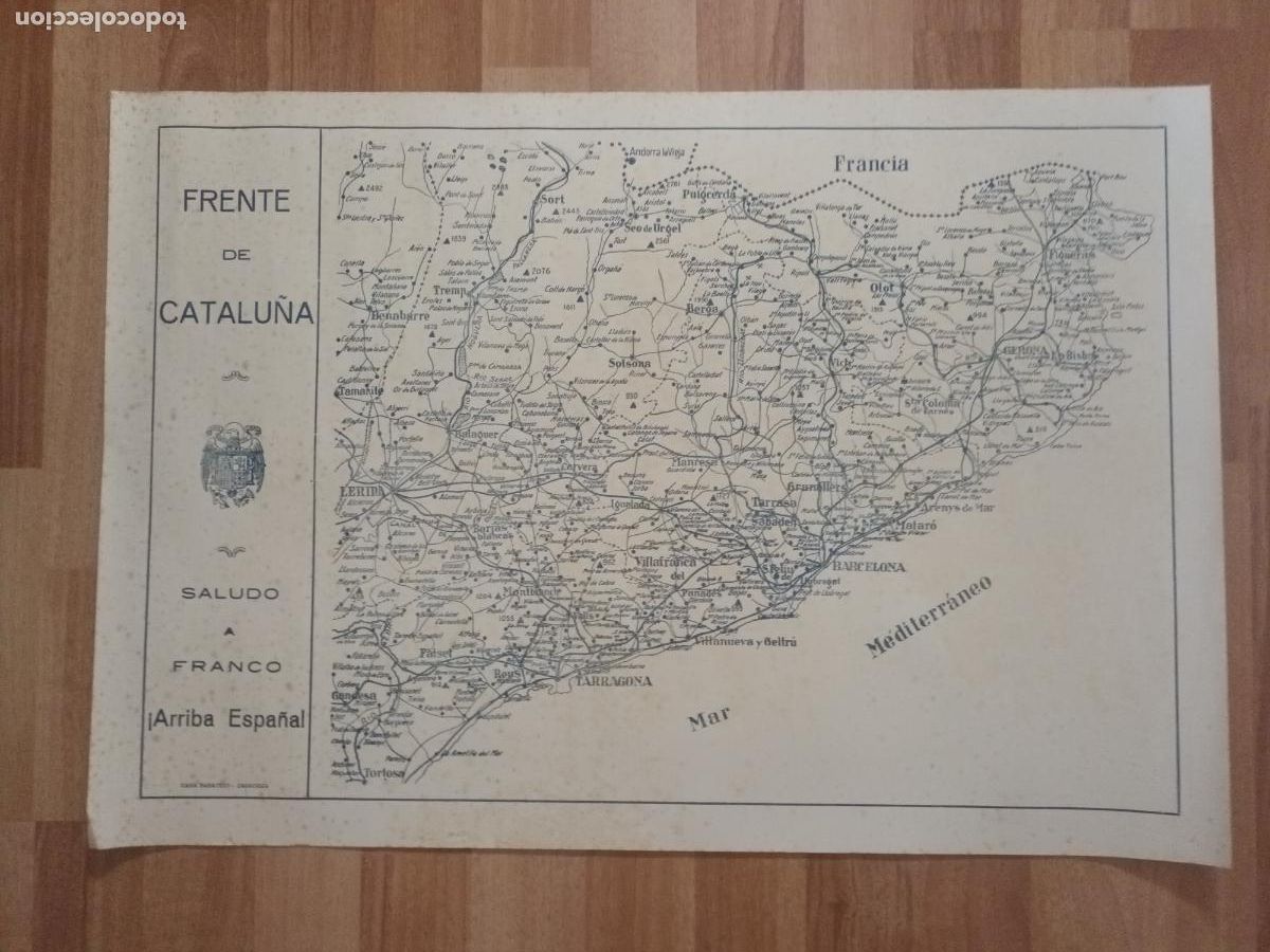 Militaria: MAPA FRENTE DE CATALU&Ntilde;A. GUERRA CIVIL. SALUDO A FRANCO. Casa Sabater Zaragoza