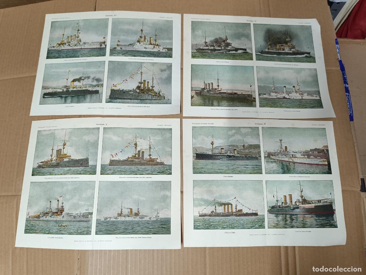 Militaria: LOTE DE 4 ANTIGUAS LAMINAS, BARCOS ACORAZADOS MARINA ESPA&Ntilde;A USA INGLATERRA ALEMANIA JAPON PELAYO PLA