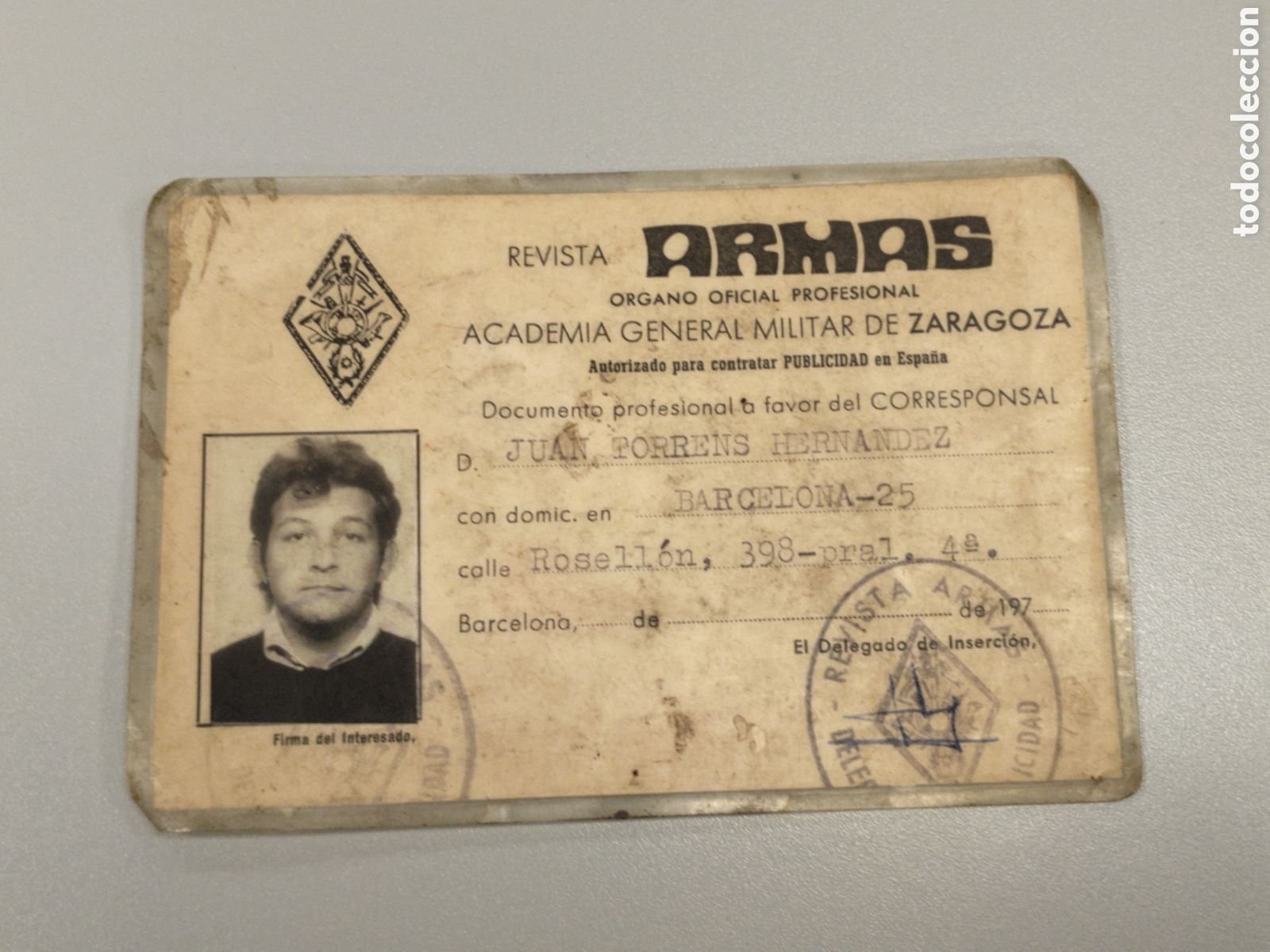 Militaria: Carnet militar academia general infanter&iacute;a corresponsal revista armas.ejercito espa&ntilde;ol.epoca franco.