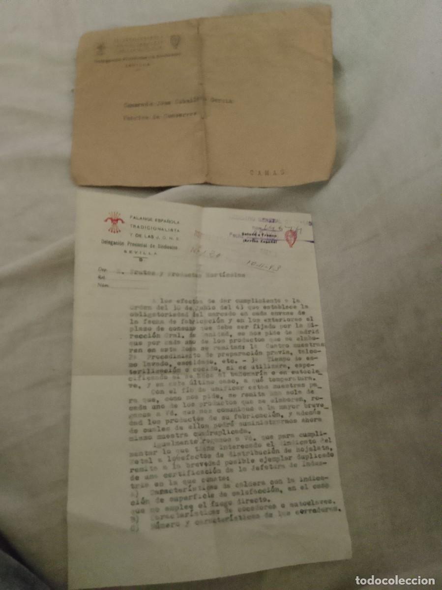 Militaria: Sobre y carta de falange espa&ntilde;ola tradicionalista y j.o.n.s de Sevilla 1943