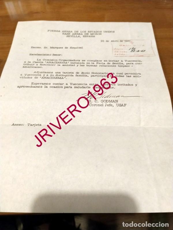 Militaria: 1960, INVITACION CASETA FERIA DE ABRIL, FUERZA AEREA ESTADOUNIDENSE, BASE DE MORON, RARA
