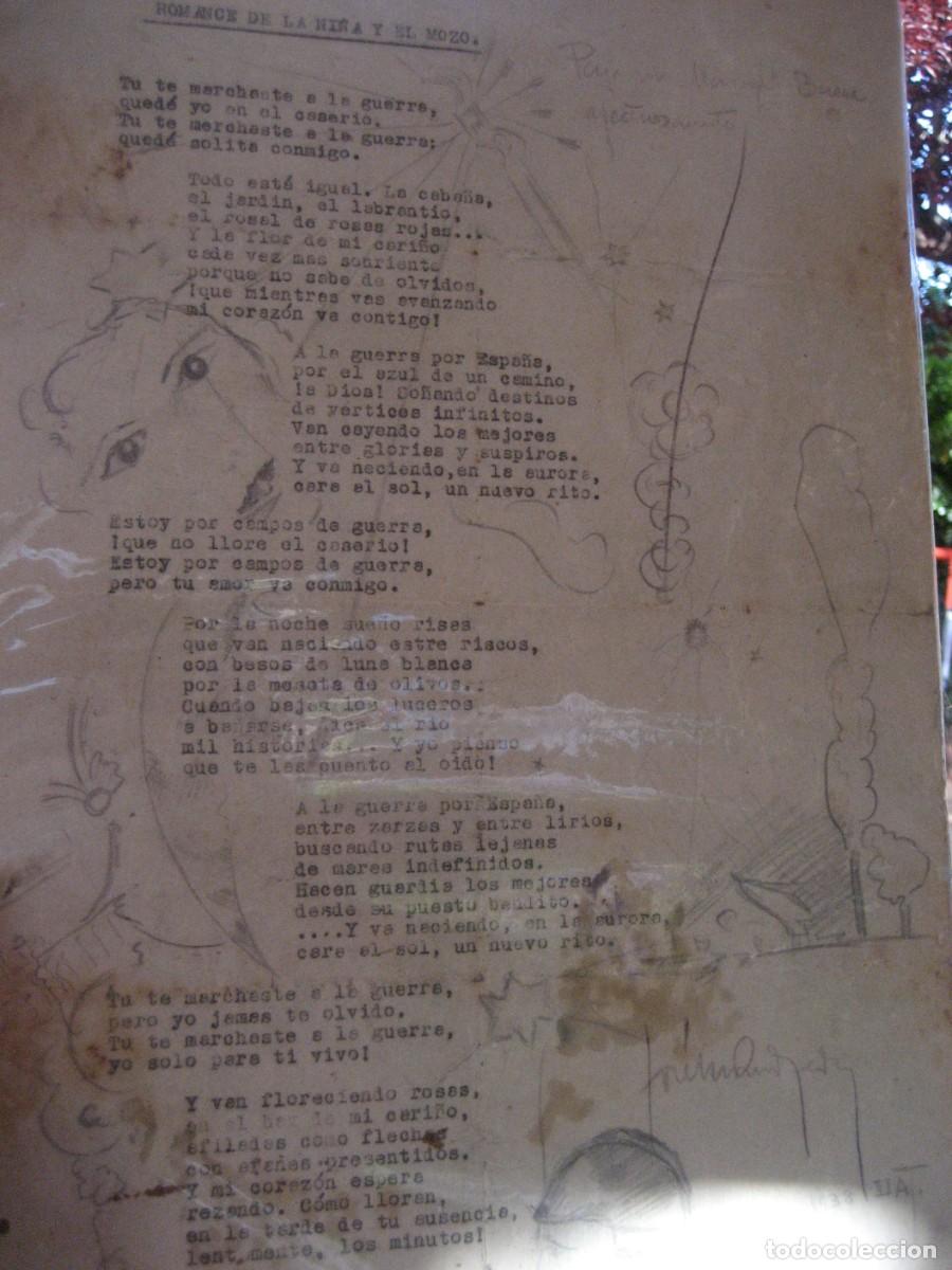 Militaria: poema ilustrado con dibujos artesanos Romance de la ni&ntilde;a y el mozo 1938 . guerra civil