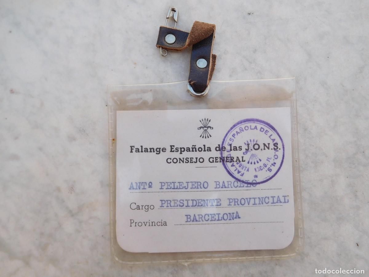Militaria: Identificaci&oacute;n falange espa&ntilde;ola presidente provincial de Barcelona